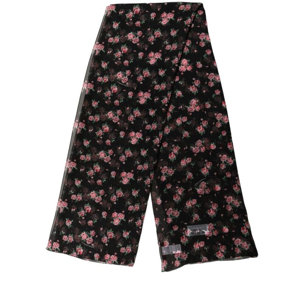 Dolce & Gabbana Black Silk Floral Chiffon Long Stole Women's Scarf